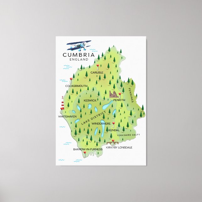 Cumbria England Karte Reiseplakat. Leinwanddruck (Vorderseite)
