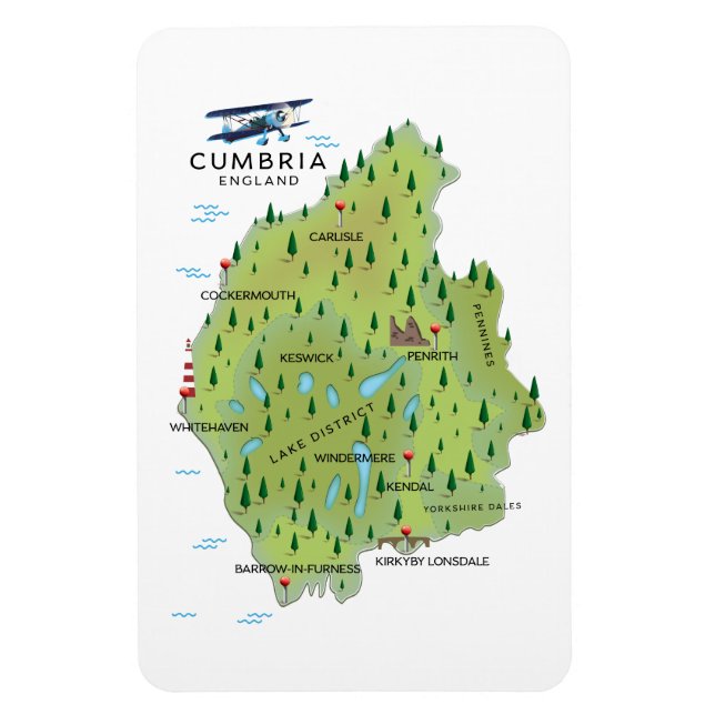 Cumbria England Karte Reiseplakat. Magnet (Vertikal)