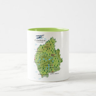 Cumbria England Karte Reiseplakat. Zweifarbige Tasse