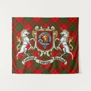 Cumming Clan Abzeichen & Unicorns mit Tartan Wandteppich