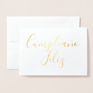 Cumpleaño Feliz einfache Kalligrafie Gold Foil Car Folienkarte