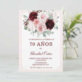 Cumpleaños floral burdeos y rosa rubor einladung