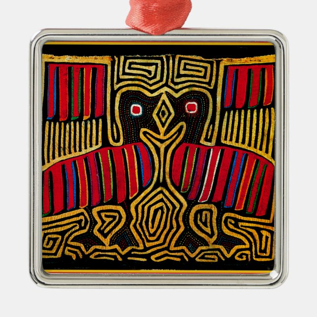 Cuna Indian Mola Duck Design Silbernes Ornament (Vorne)
