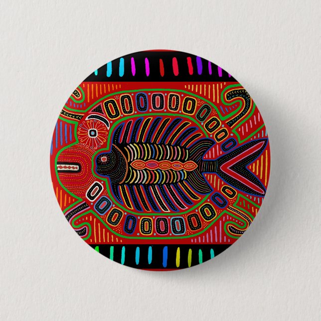 Cuna Indian Mola Flying Fish Fish Button (Vorderseite)