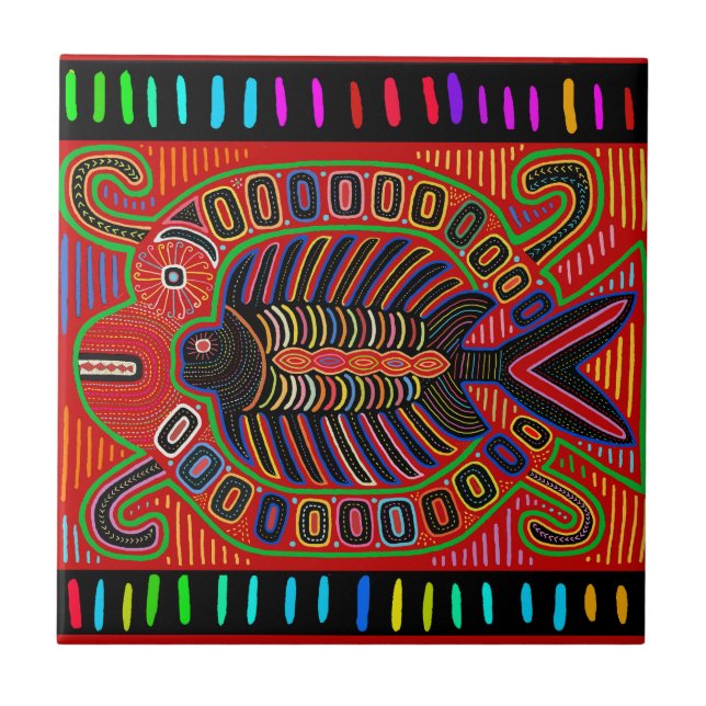 Cuna Indian Mola Flying Fish Fish Fliese (Vorderseite)