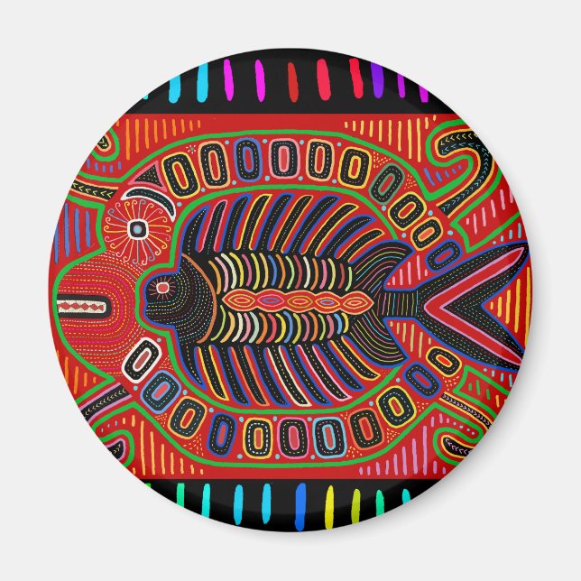 Cuna Indian Mola Flying Fish Fish Magnet (Vorne)