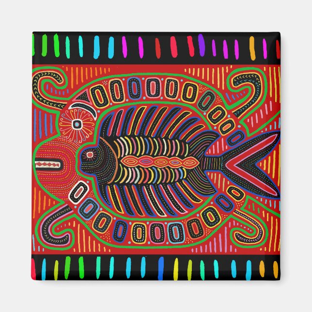 Cuna Indian Mola Flying Fish Fish Magnet (Vorne)