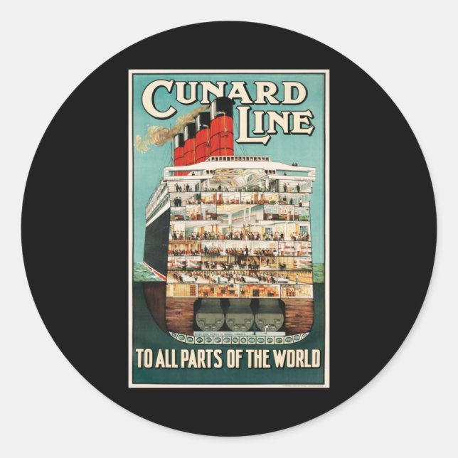 Cunard Line cruise retro vintage poster Runder Aufkleber (Vorderseite)