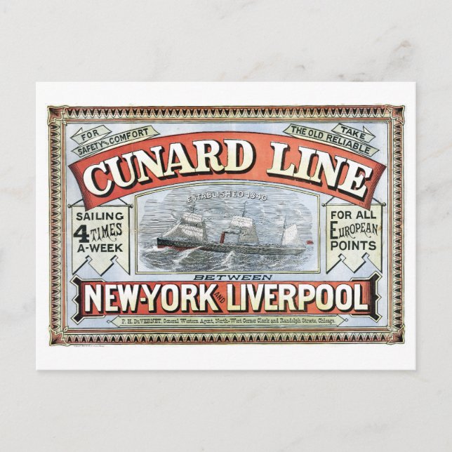 Cunard Line New York Liverpool 1875 Postkarte (Vorderseite)