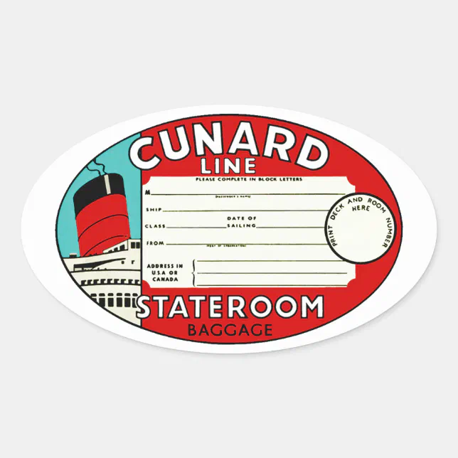 Cunard Linie Gepäck-Aufkleber Ovaler Aufkleber