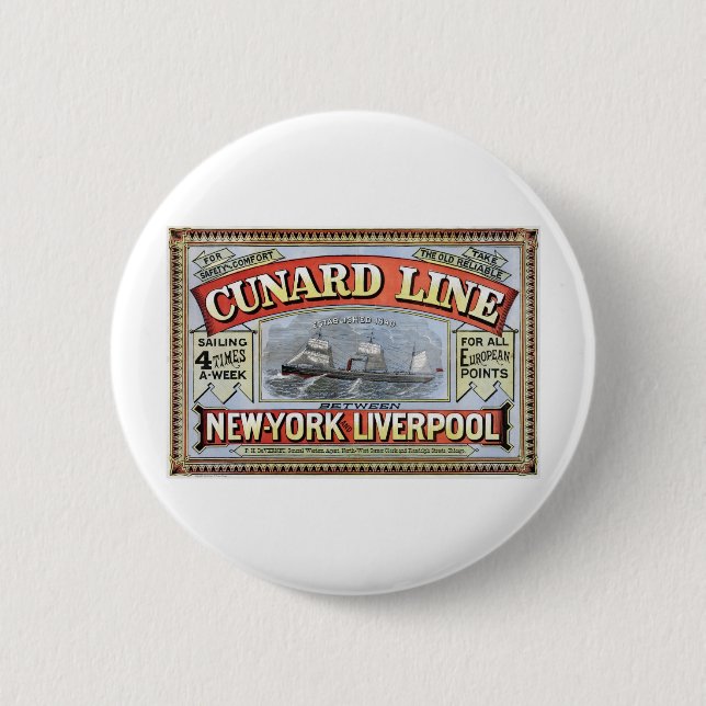 Cunard Linie Plakat New York Liverpool Button (Vorderseite)