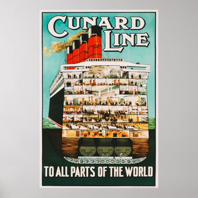 Cunard-Linie zu allen Teilen der Welt Reisepost Poster (Vorne)