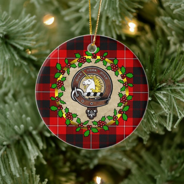 Cunningham Clan Abzeichen & Tartan Personalisierte Keramik Ornament (Baum)