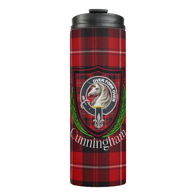 Cunningham-Schottischer-Clan-Tartan & Wappen Thermosbecher (Vorderseite)
