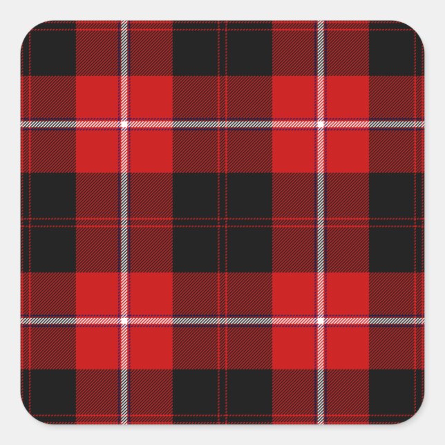 Cunningham Tartan Red Black Kariert Quadratischer Aufkleber (Vorderseite)