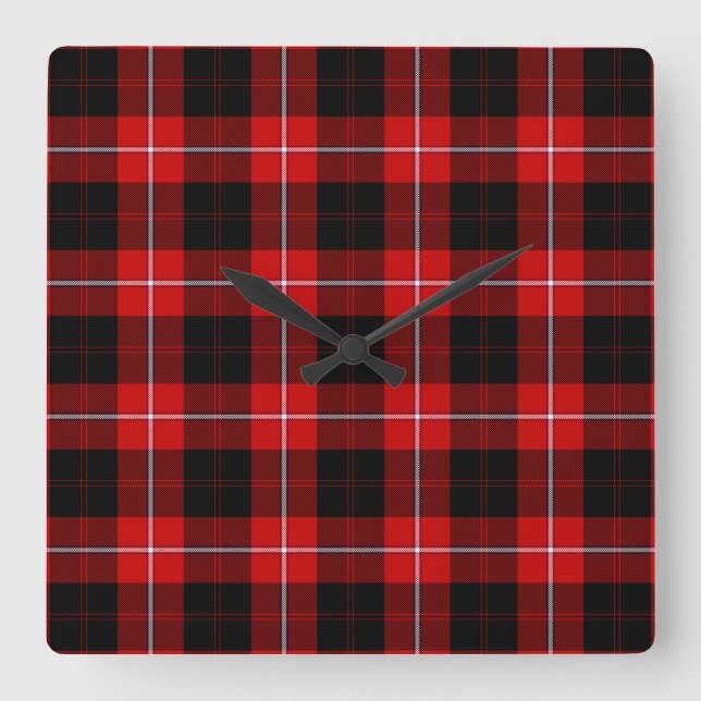 Cunningham Tartan Red Black Plaid Quadratische Wanduhr (Vorderseite)