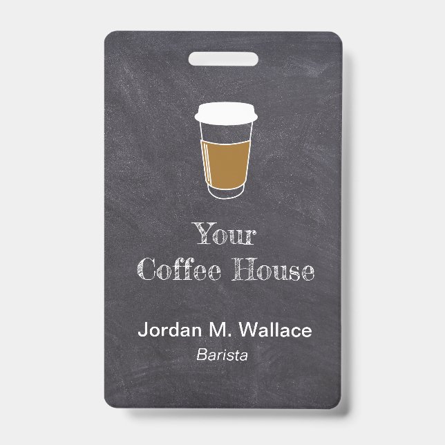 Cup auf Chalkboard Kaffee Shop Mitarbeiter Ausweis (Vorderseite)