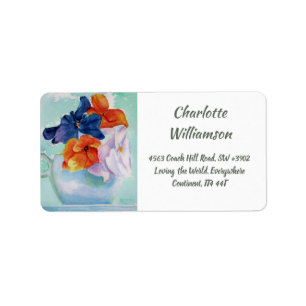 Cup der Pansy-Blume in Aquarelladresse Adressaufkleber
