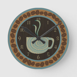 Cup O Kaffee Brot und Aquamarin Runde Wanduhr
