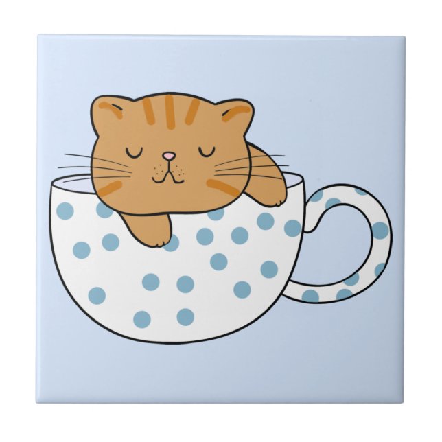 Cup of Cat-feine Kawaii Style Fliese (Vorderseite)