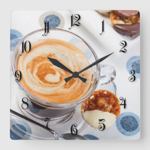 Cup of coffee quadratische wanduhr