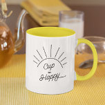 Cup of Happy Sunshine Moderne Niedlich Chic Tasse<br><div class="desc">Trendy, stylish, witzig Kaffee Tasse Sprichwort "Cup of Happy" in moderner Typografie mit whimsikaler Sonnenstudio auf der zweifarbigen Kaffee-Tasse. Diese moderne und elegante Tasse ist perfekt für alle, die einen Ausflug in den Tag am rechten Fuß suchen. Die Tasse ist mit einem niedlichen und trendigen Zitat versehen, das Ihnen selbst...</div>