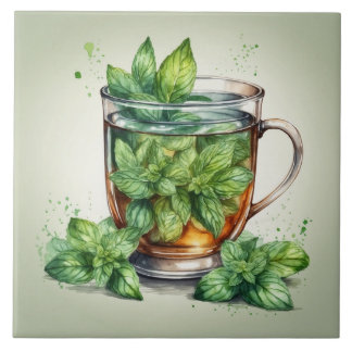 Cup of Mint Tea with Fresh Peppermint Leaves Fliese