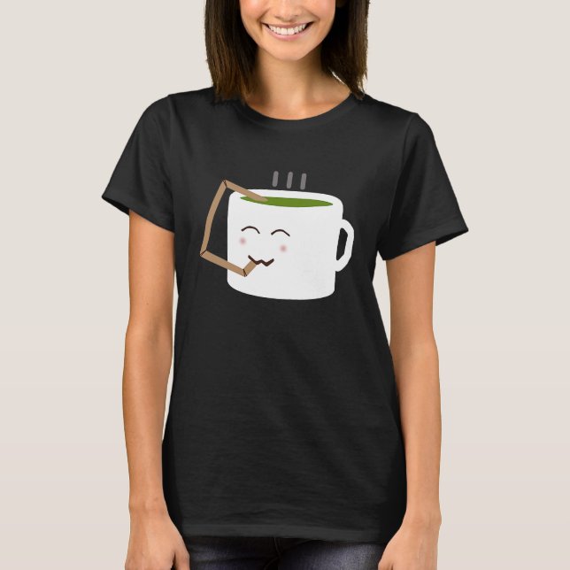 Cup of Tea Using a Straw to Drink Cute Green Tea T-Shirt (Vorderseite)