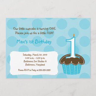 Cupcake 1. Geburtstag blauer Punkt Moderne Einladu Einladung
