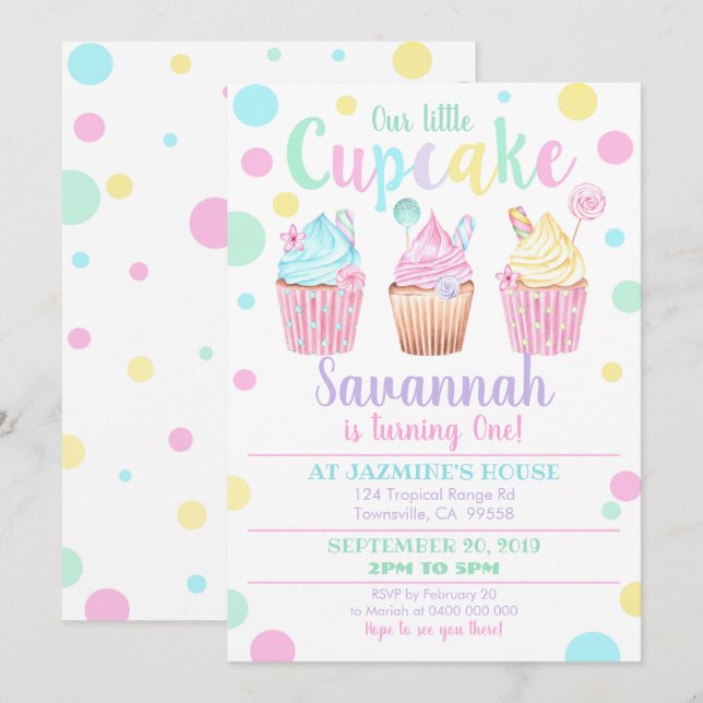 Cupcake 1er Anniversaire Invitation Notre Petit Cu (Devant / Derrière)