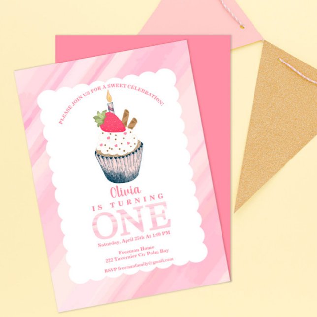 Cupcake 1er anniversaire Invitation - Sweet Pink B (Créateur téléchargé)