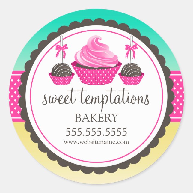 Cupcake and Cake Pops Festliche Bäckerei Box Siege Runder Aufkleber (Vorderseite)