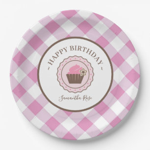 Cupcake and Pink Gingham GRILLEN Pappteller