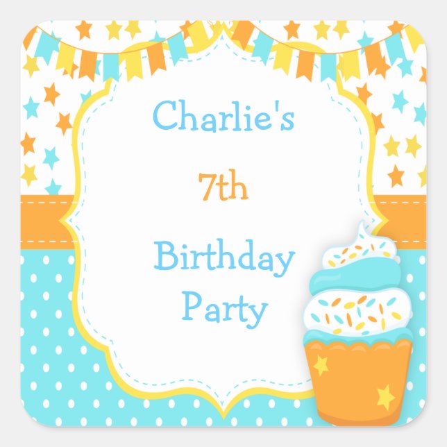 Cupcake and Sprinkles Birthday Party Quadratischer Aufkleber (Vorderseite)