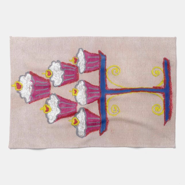 Cupcake Art Print mit Kirry und Rosa Hintergrund Handtuch (Horizontal)