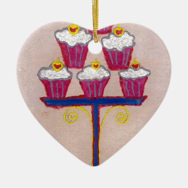 Cupcake Art Print mit Kirry und Rosa Hintergrund Keramikornament (Vorne)