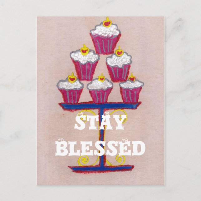 Cupcake Art Print mit Kirry und Rosa Hintergrund Postkarte (Vorderseite)