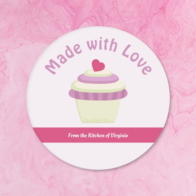 Cupcake aus Liebe-Aufkleber Runder Aufkleber (Cupcake Made with Love Label Sticker)