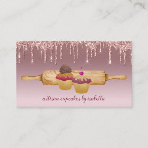 Cupcake Bäckerei Baker Rose Gold Glitzer Tropfen Visitenkarte