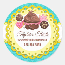 Cupcake Bäckerei Damask Gelbe Scallop Siegel Runder Aufkleber