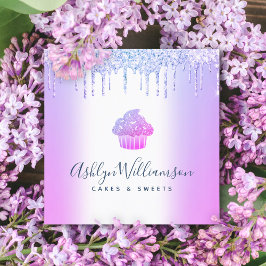 Cupcake Bäckerei Koch Chic Glitzer Tropfen Lila Bl Quadratische Visitenkarte