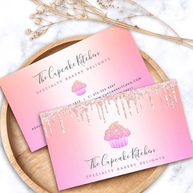 Cupcake Bäckerei Koch Rosa Rose Glitzer Tropfen Re Visitenkarte (Von Creator hochgeladen)
