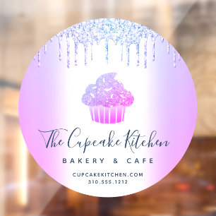 Cupcake Bäckerei Konditorei Café Lila Glitzer Trop Fensteraufkleber
