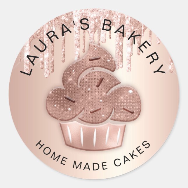 Cupcake Bäckerei Konditorei Koch Glitzer Tropfen R Runder Aufkleber (Vorderseite)
