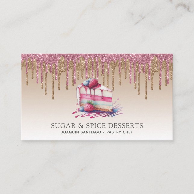 Cupcake Bäckerei Konditorei Koch Glitzer Tropfen Visitenkarte (Vorderseite)
