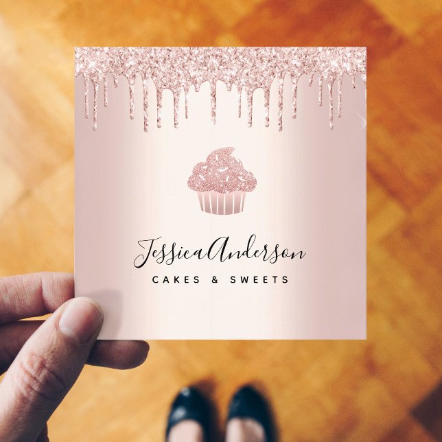Cupcake Bäckerei Konditorei Koch Rose Gold Glitzer Quadratische Visitenkarte (Von Creator hochgeladen)