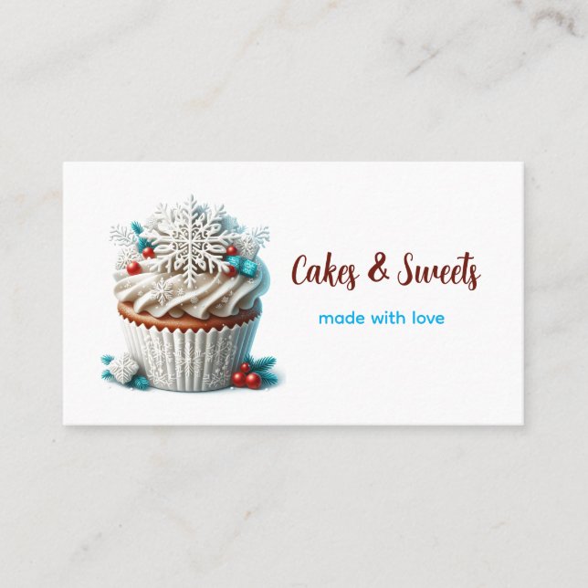 Cupcake Bäckerei Konditorei Koch Schneeflocken Visitenkarte (Vorderseite)