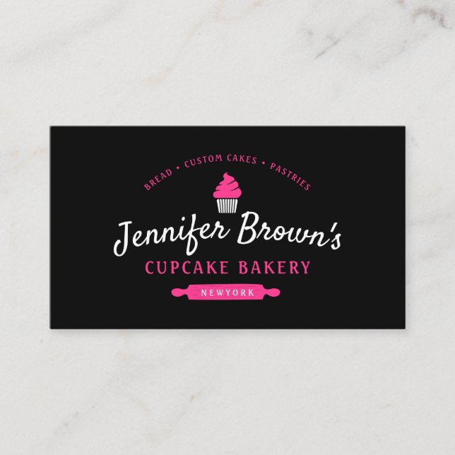 Cupcake Bäckerei Konditorei Kuchen Dekoration Schw Visitenkarte (Vorderseite)