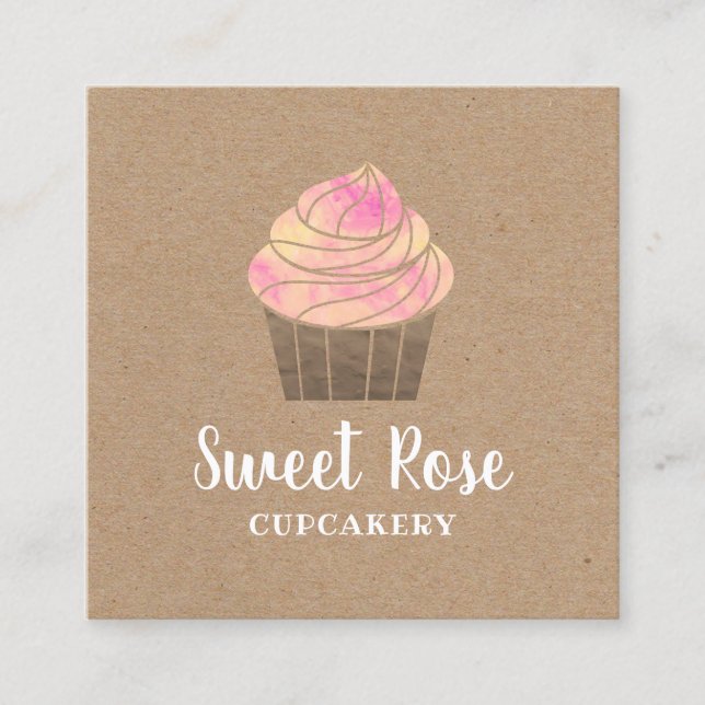 Cupcake Bäckerei Konditorei Rustikale Kraft Quadratische Visitenkarte (Vorderseite)
