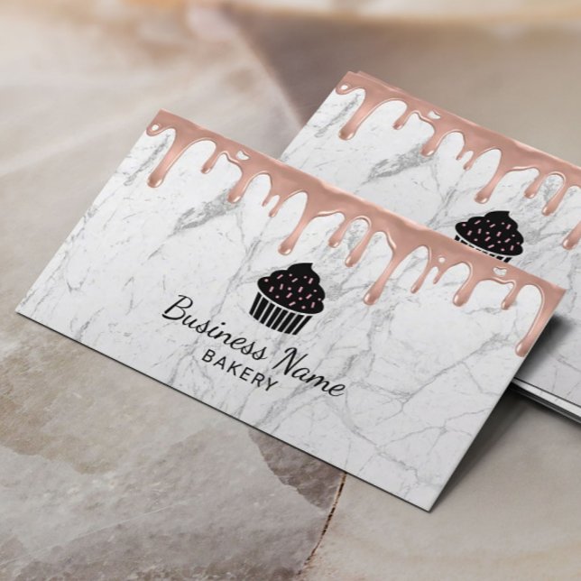 Cupcake Bäckerei Moderne Rose Gold Tropfen Weißer  Visitenkarte (Von Creator hochgeladen)